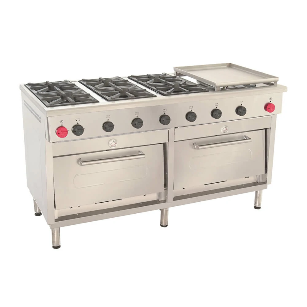 Cocina 6 platos, 2 hornos, plancha churrasquera grande