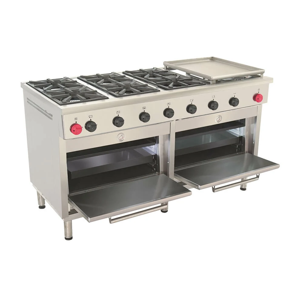 Cocina 6 platos, 2 hornos, plancha churrasquera grande